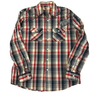 Phat Farm Plaid Blue Red Men's Large Button‎ Up Long Sleeve